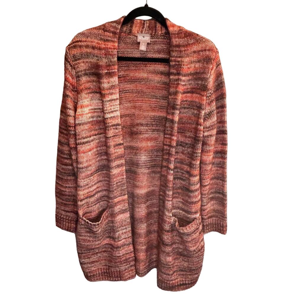 Chico's Earthtone Striped Open Front Cardigan - size 1 (Medium)